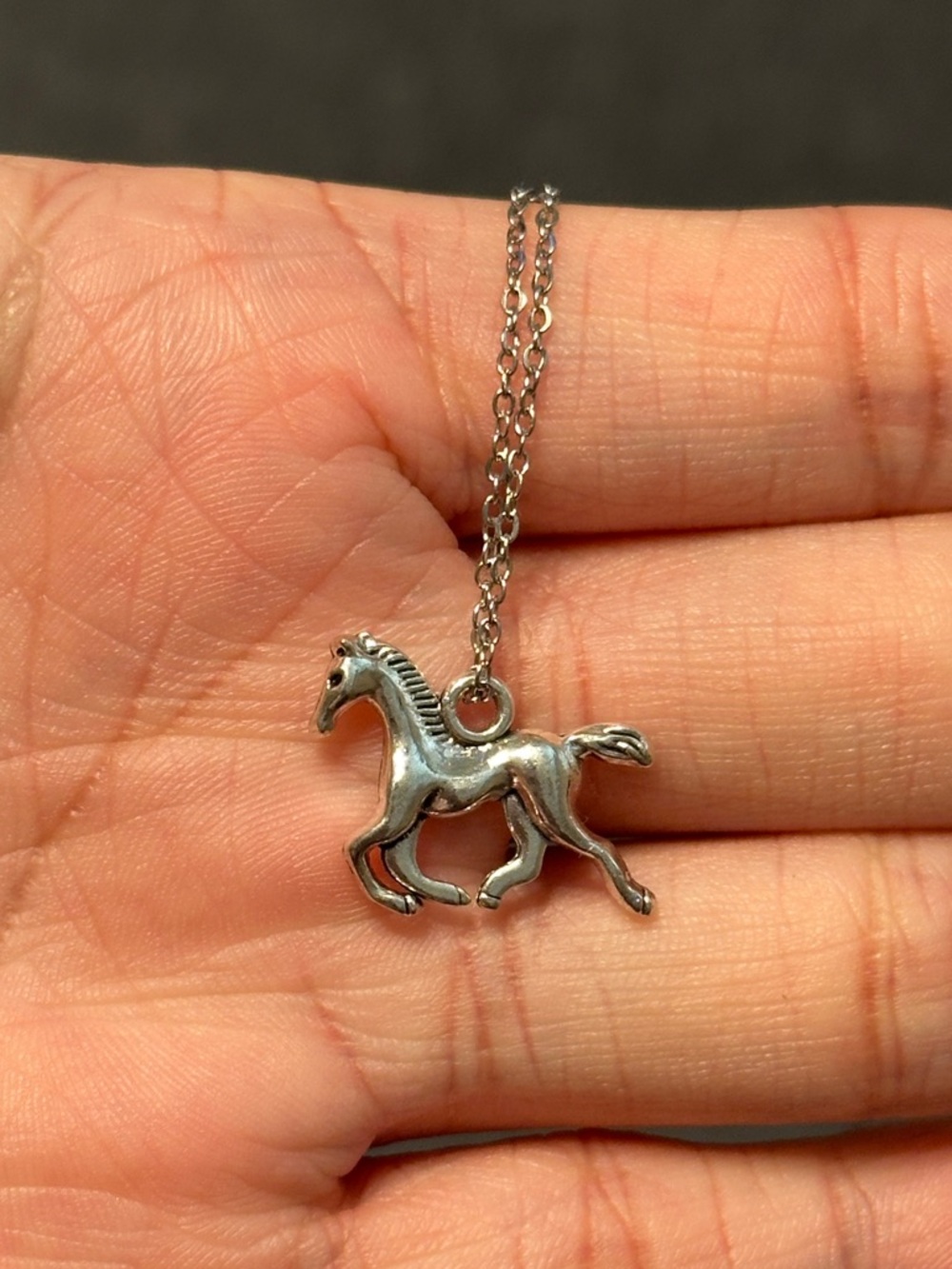 Fashion Jewelry Stainless Steel Silver Horse Pendant Necklace, 20” - Picture 2 of 4